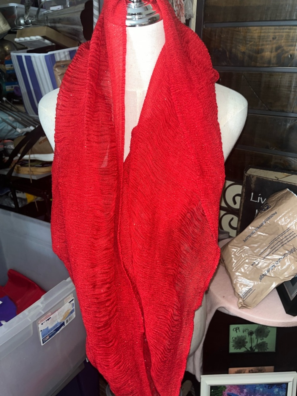 Williams Sonoma Red Lightweight Knit Infinity Scarf S37